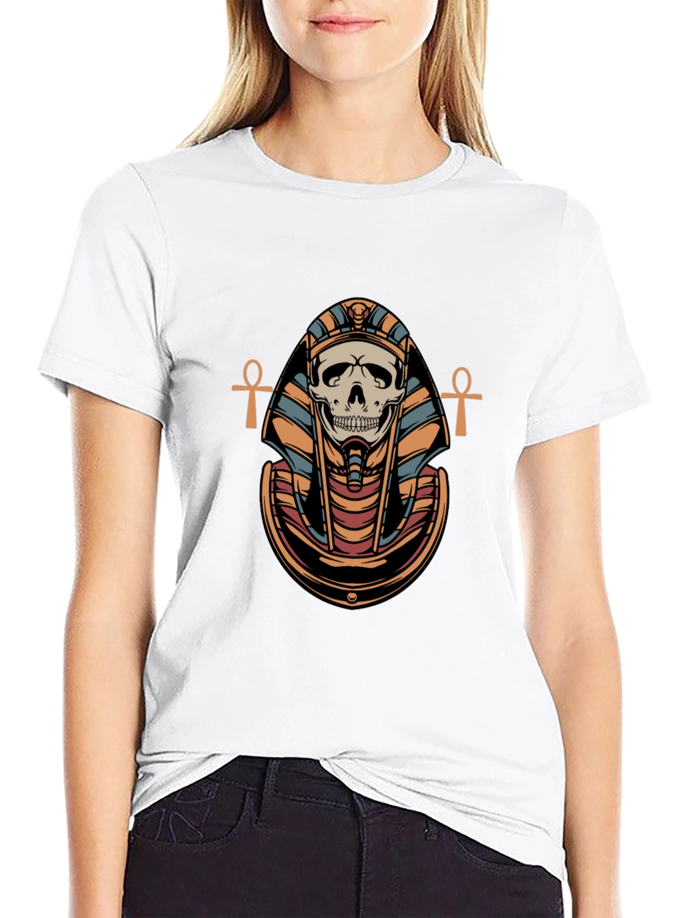 Skull Pharaoh Graphic Print T-Shirt