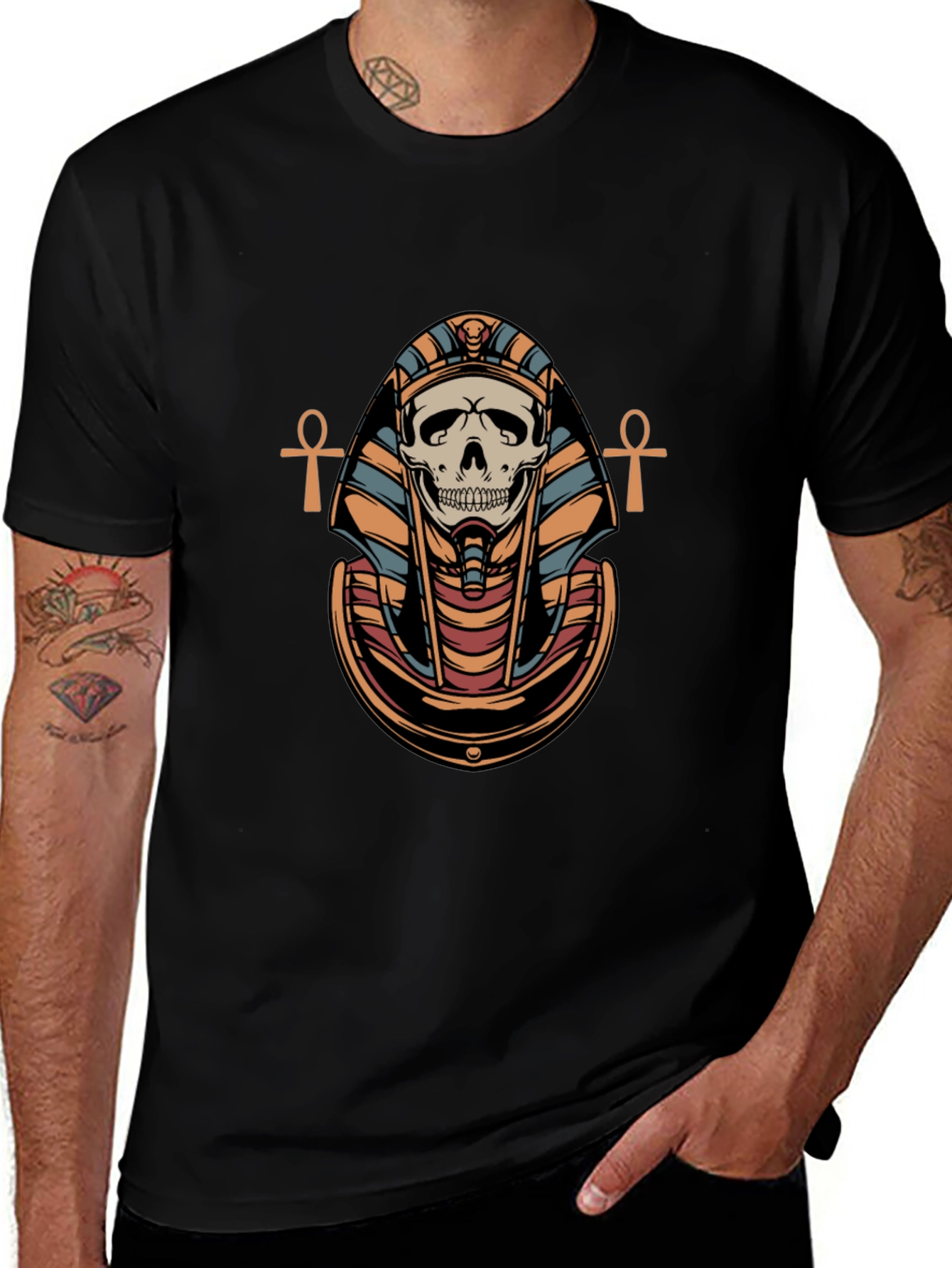 Skull Pharaoh Graphic Print T-Shirt