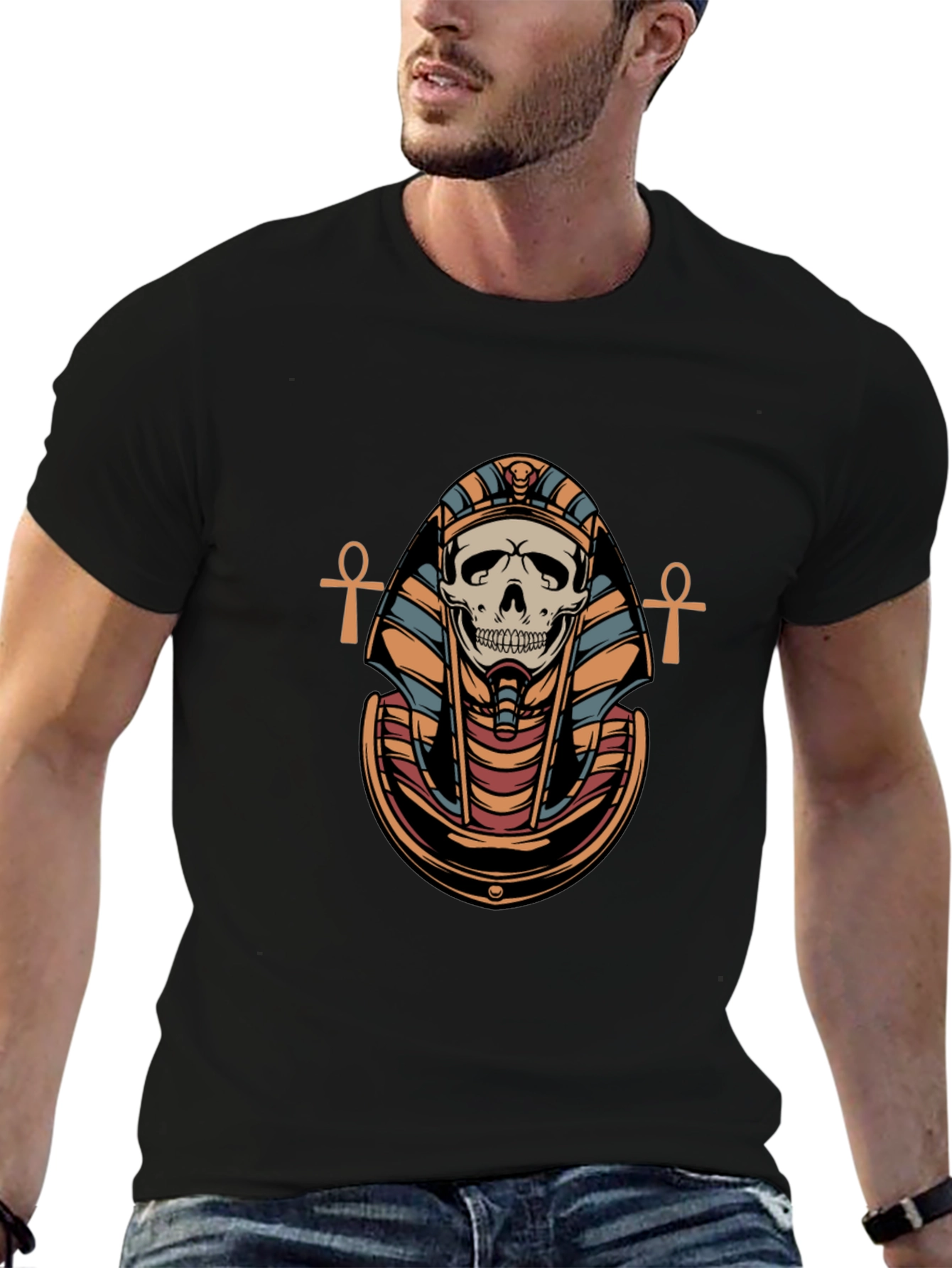 Skull Pharaoh Graphic Print T-Shirt