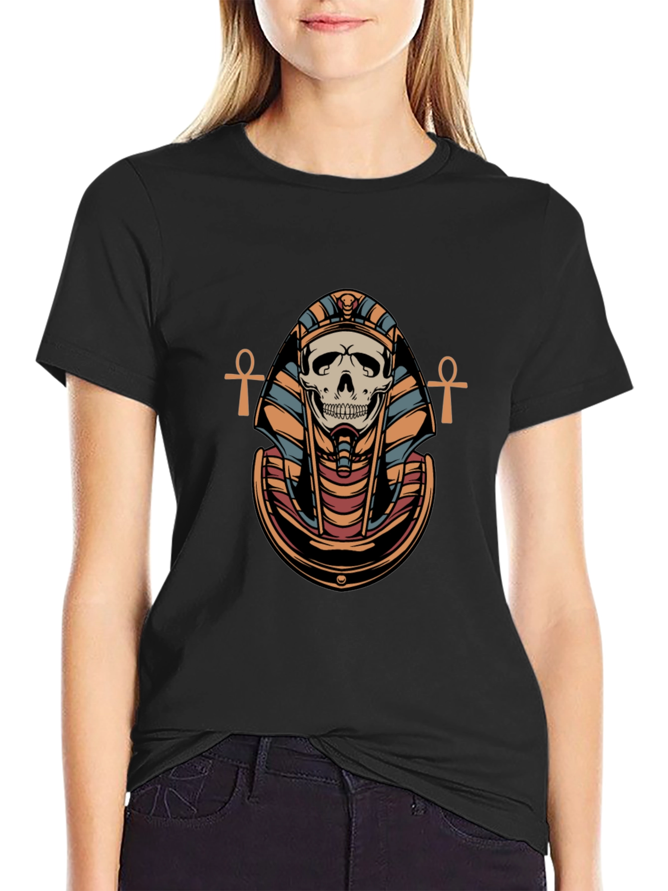Skull Pharaoh Graphic Print T-Shirt