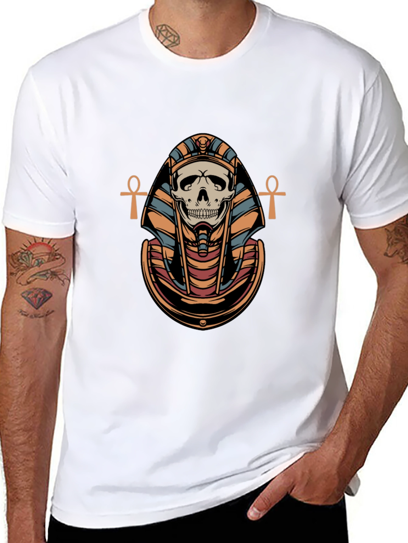 Skull Pharaoh Graphic Print T-Shirt