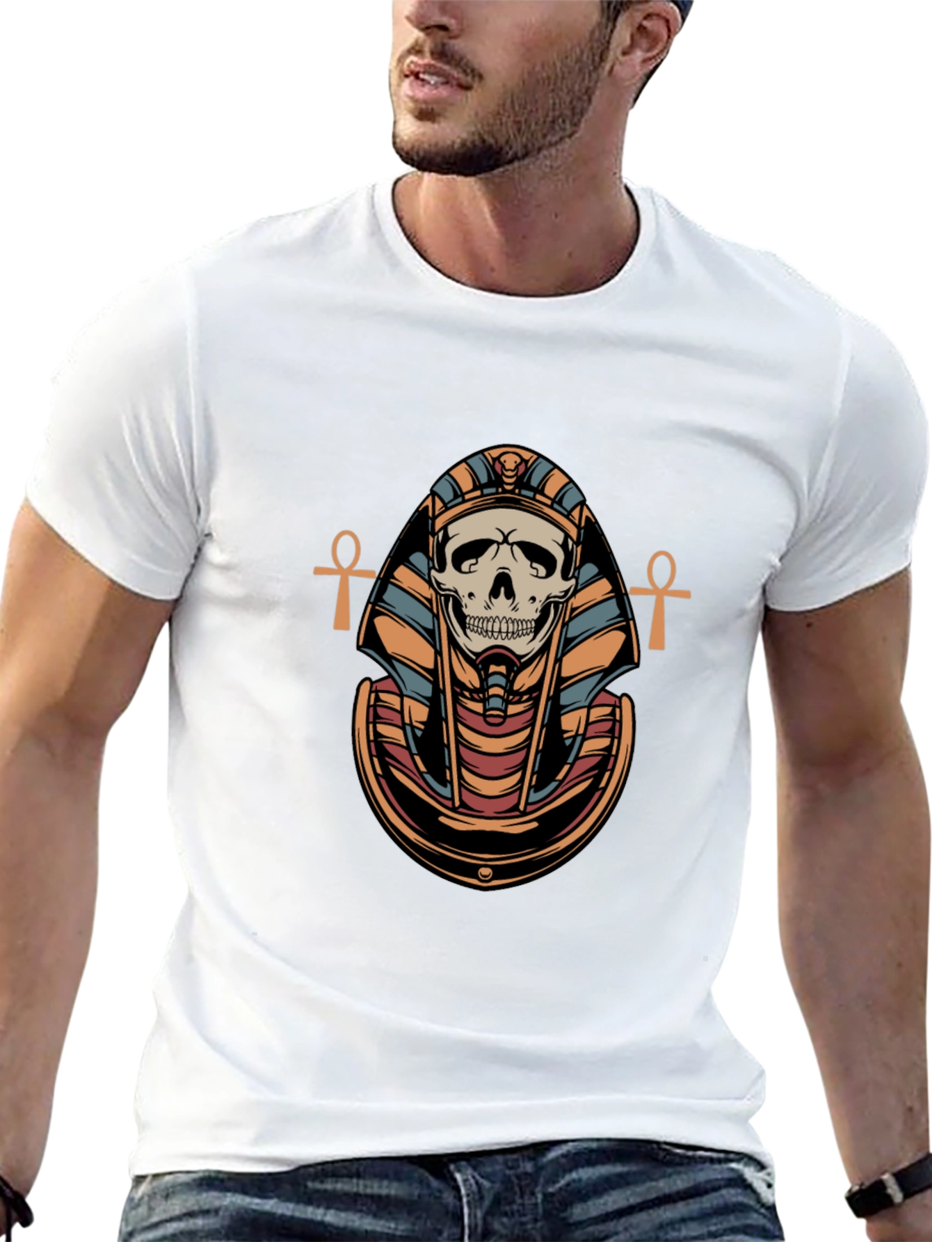 Skull Pharaoh Graphic Print T-Shirt