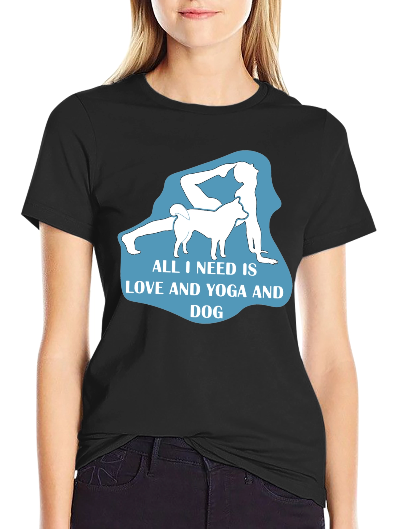 Yoga and Dog Lover T-Shirt - Black Cotton Tee