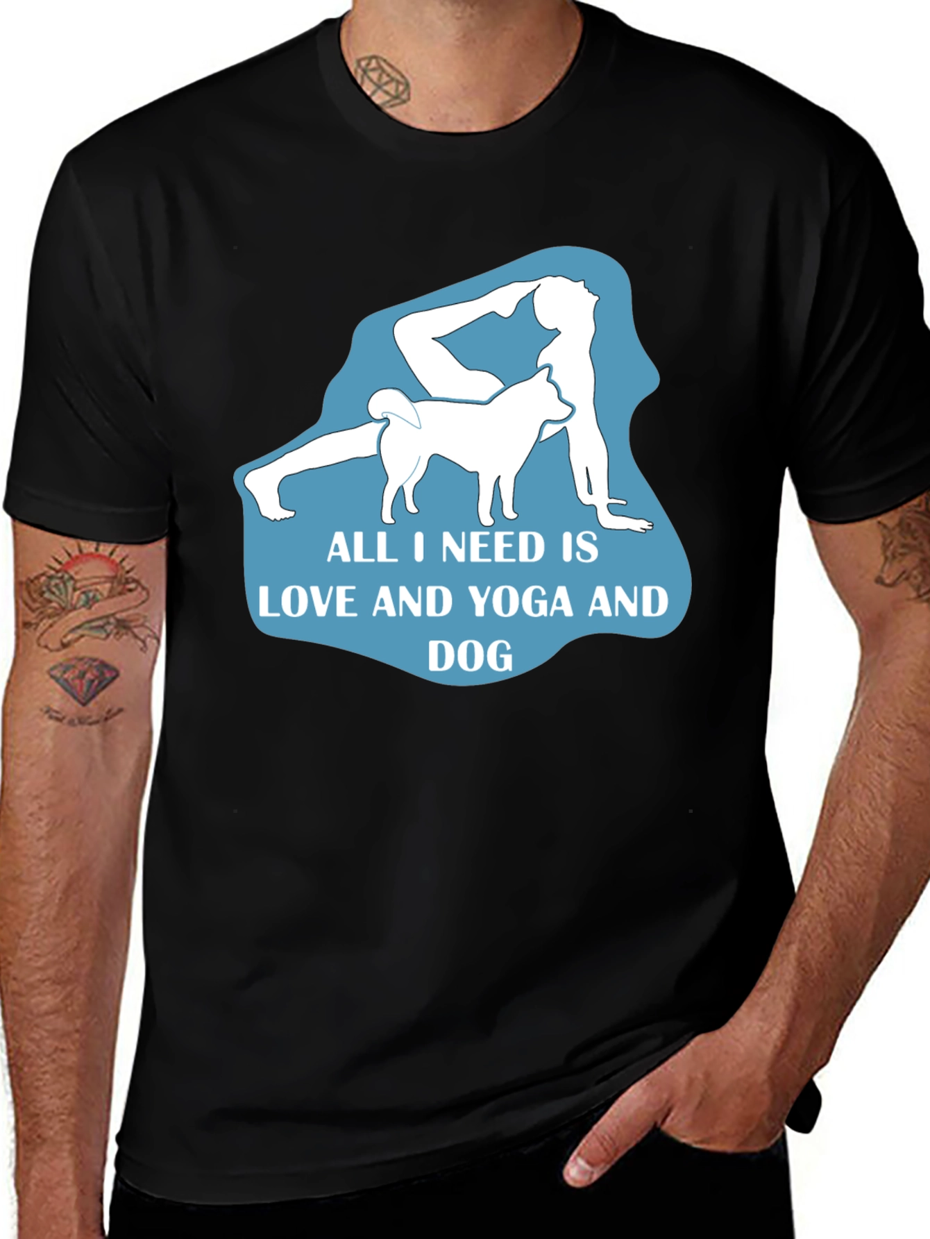 Yoga and Dog Lover T-Shirt - Black Cotton Tee