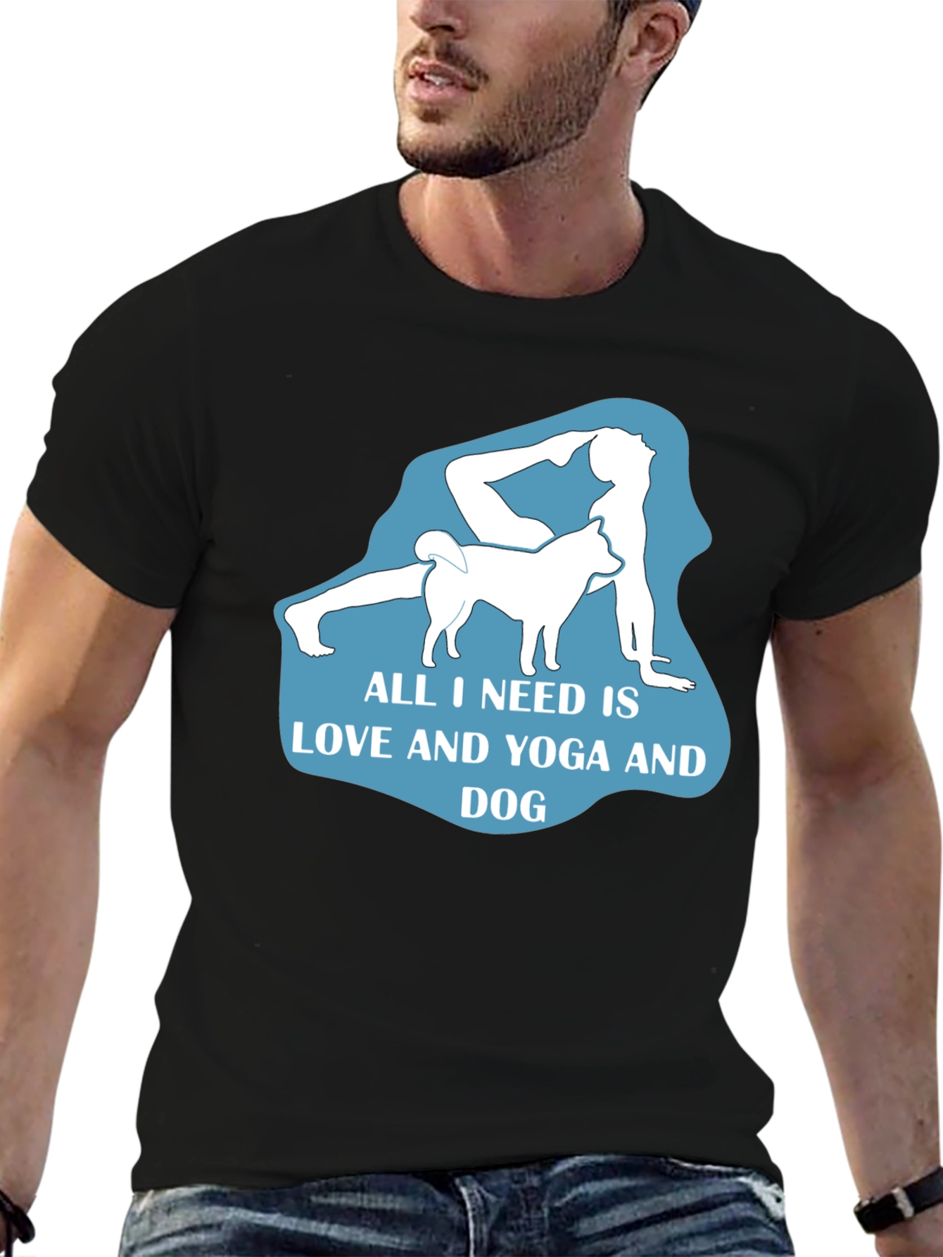 Yoga and Dog Lover T-Shirt - Black Cotton Tee