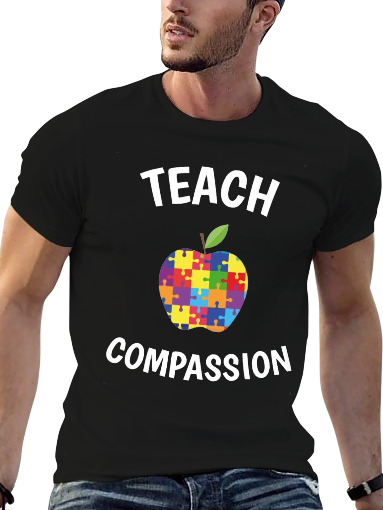 Teach Compassion Autism Awareness Puzzle Apple T-Shirt