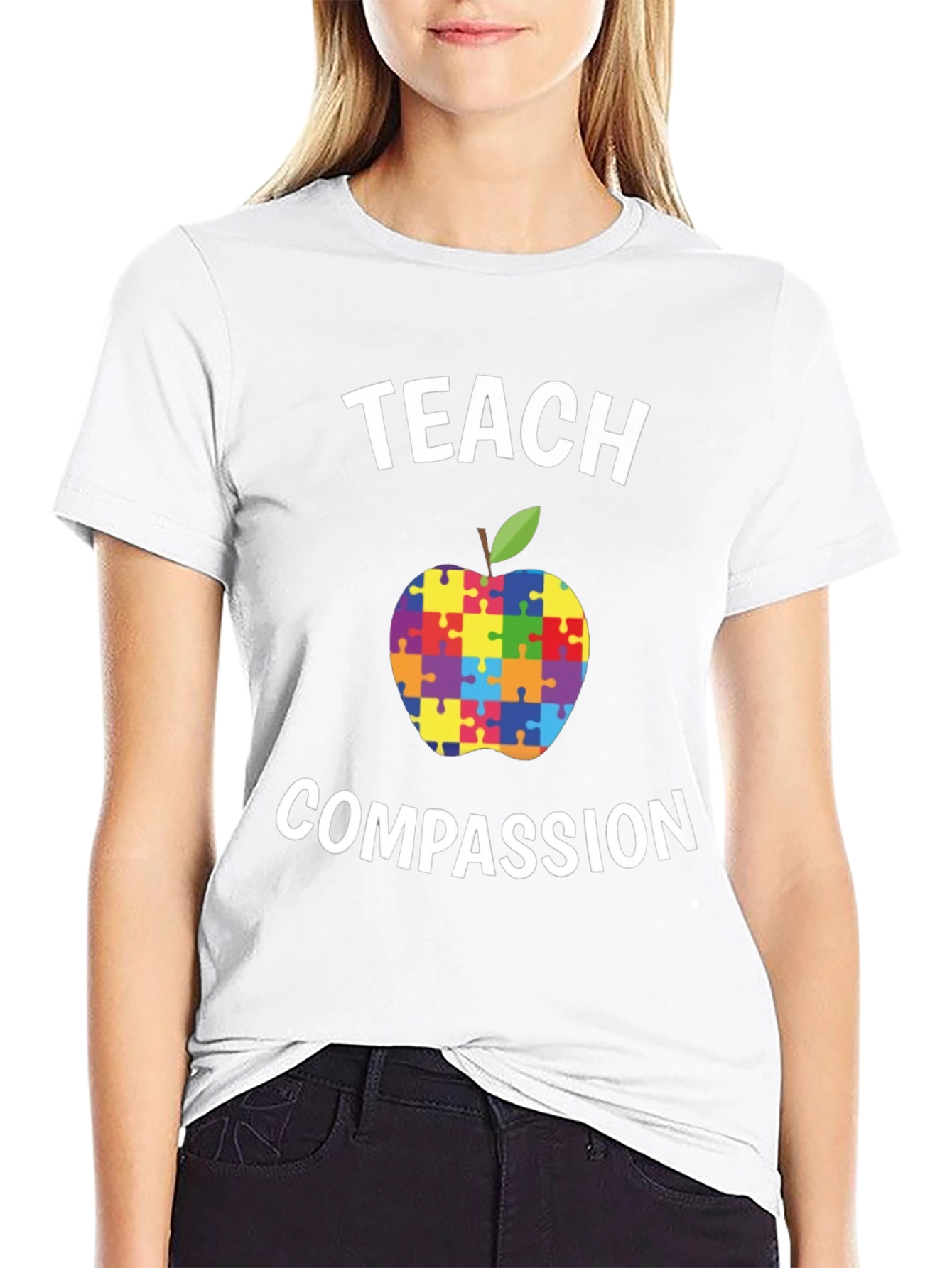 Teach Compassion Autism Awareness Puzzle Apple T-Shirt