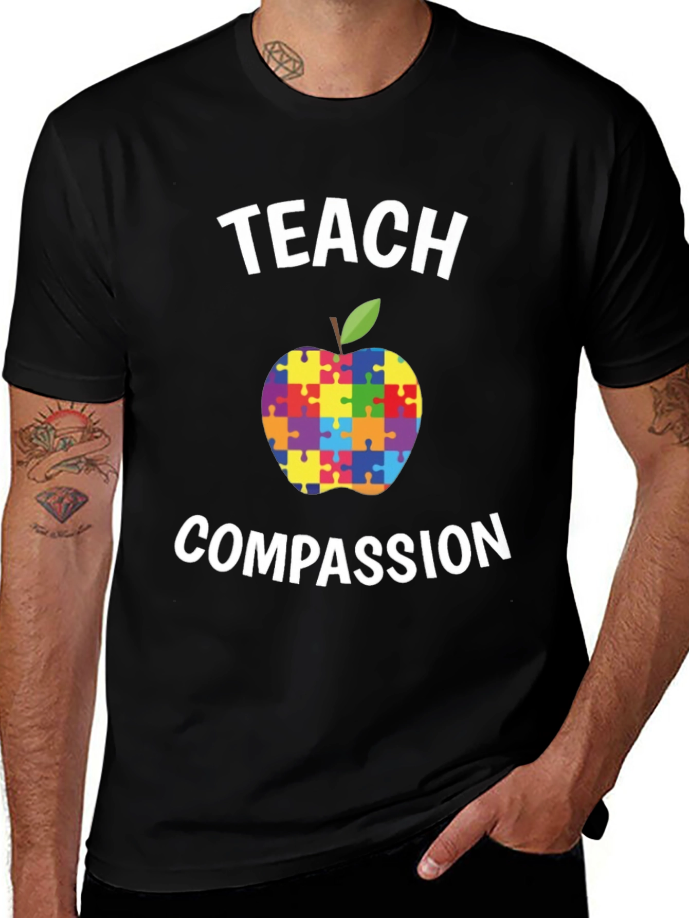 Teach Compassion Autism Awareness Puzzle Apple T-Shirt