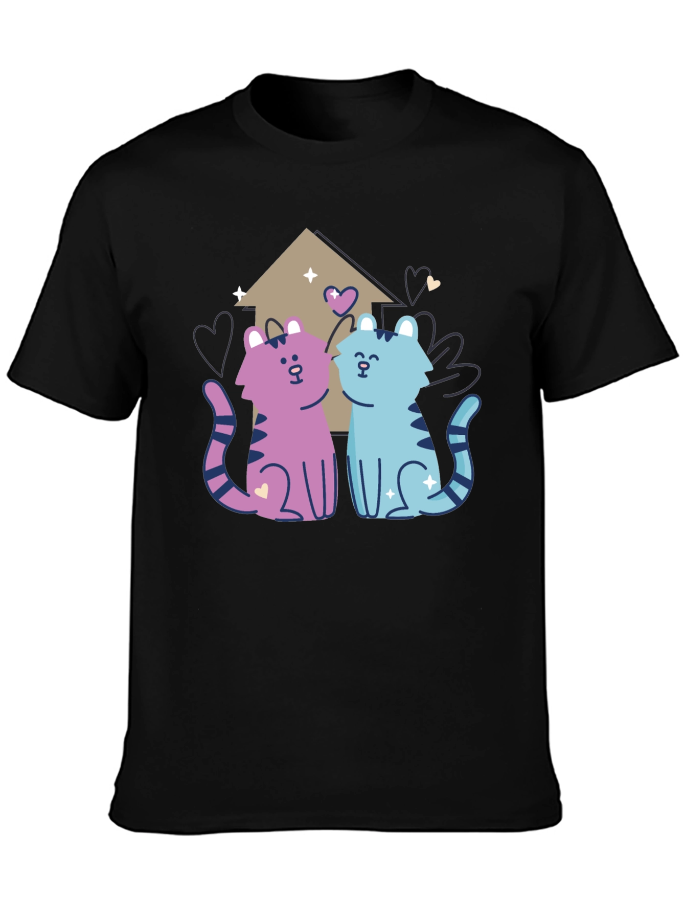 Cute Cartoon Cats Black T-Shirt