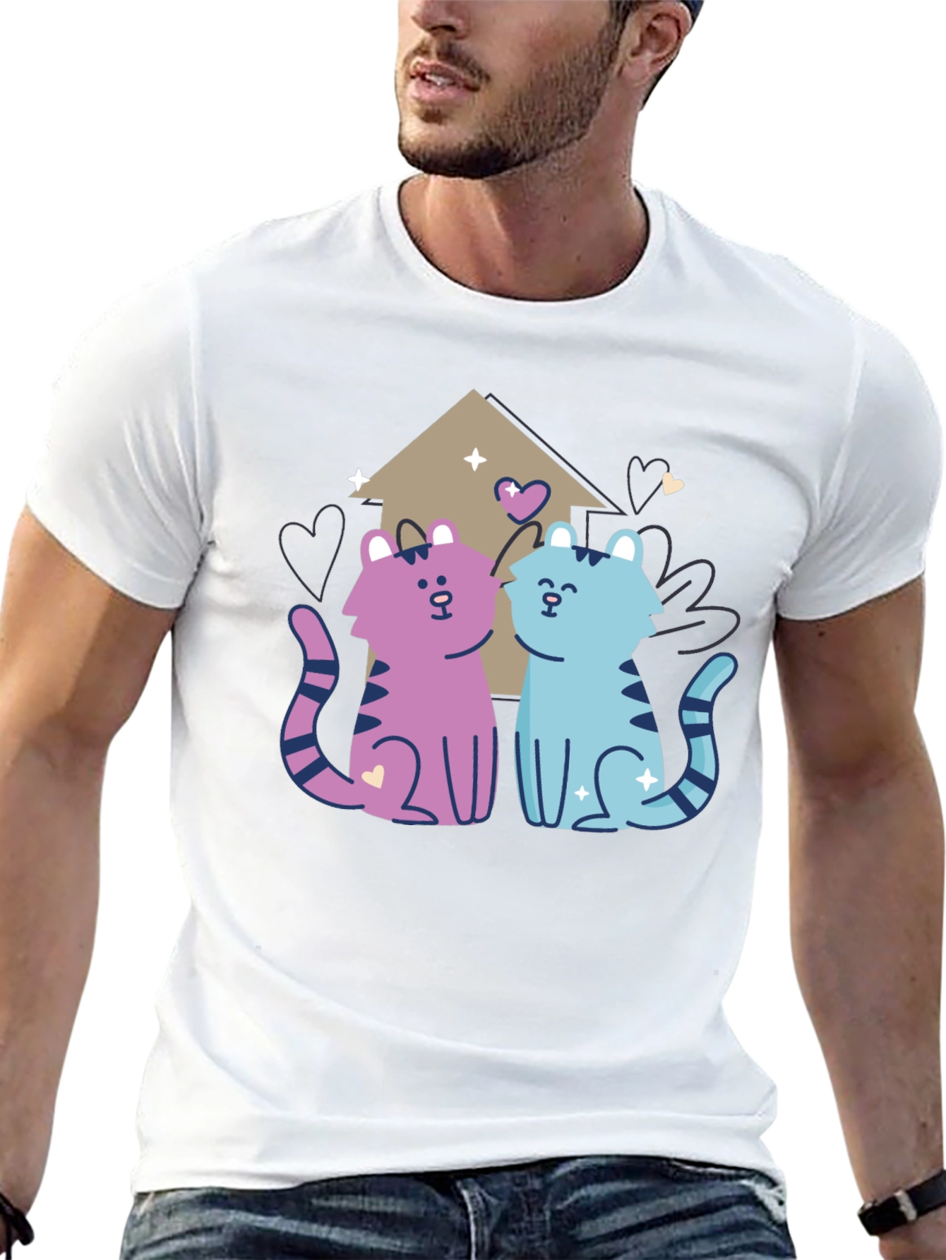 Cute Cartoon Cats Black T-Shirt
