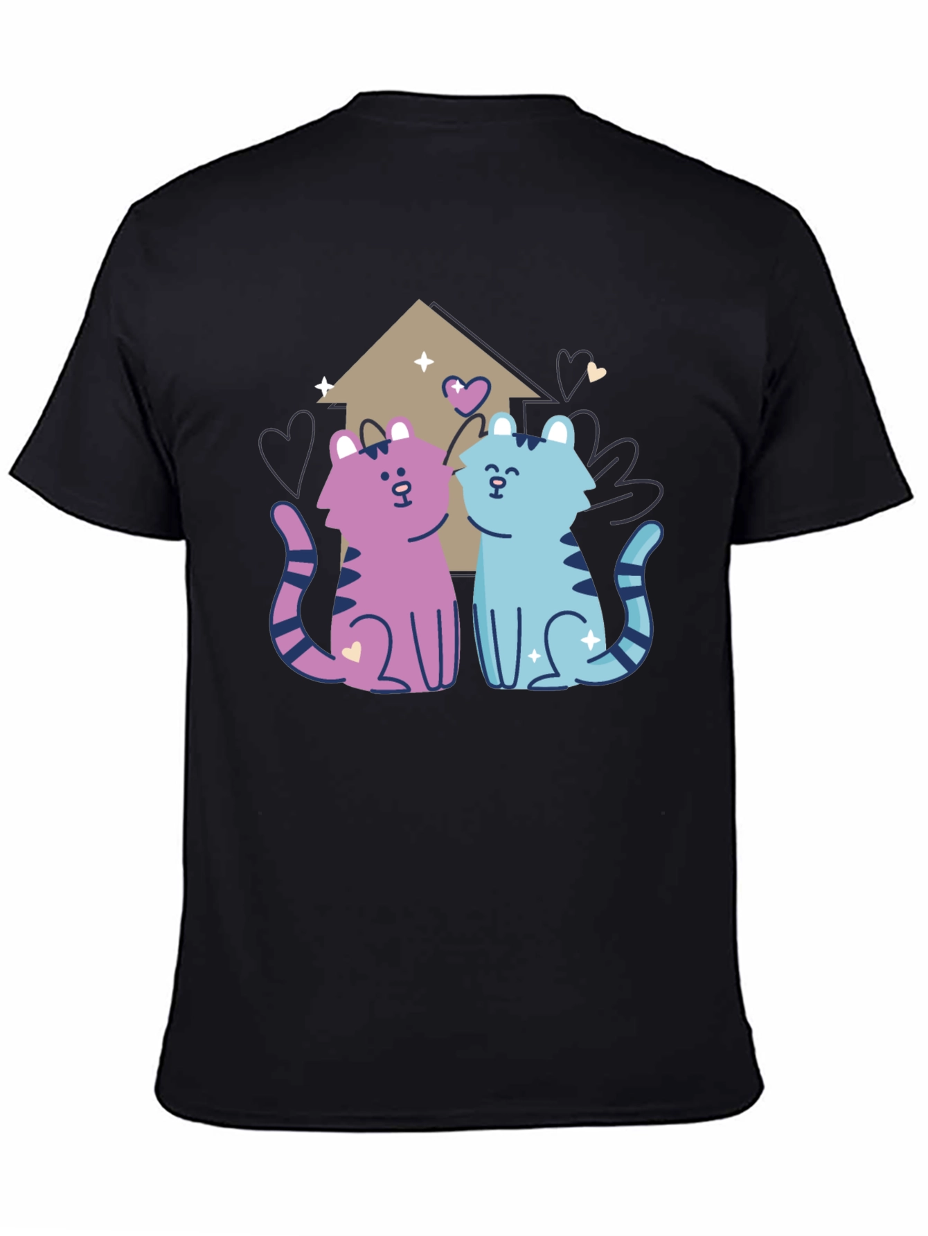 Cute Cartoon Cats Black T-Shirt