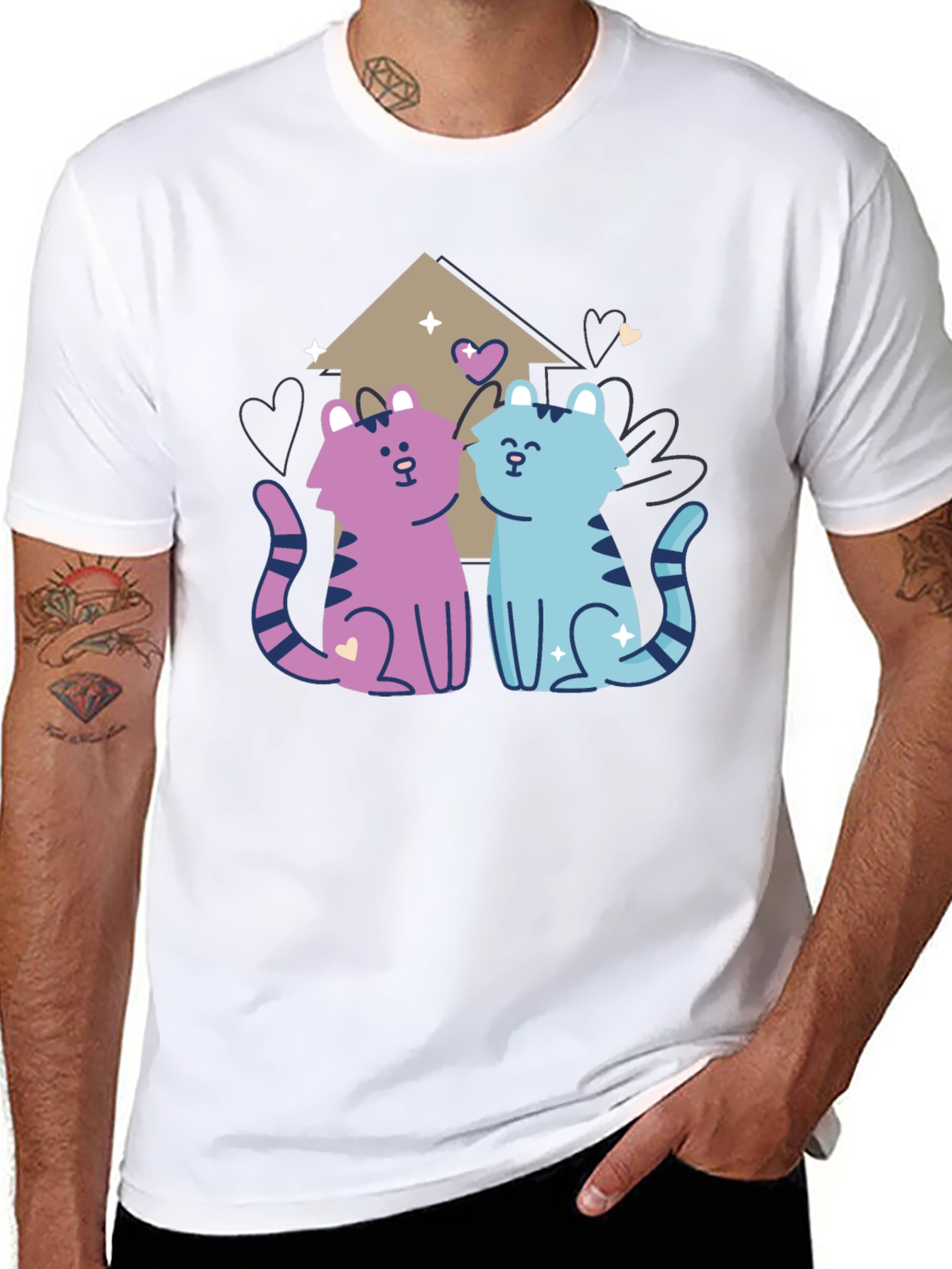 Cute Cartoon Cats Black T-Shirt