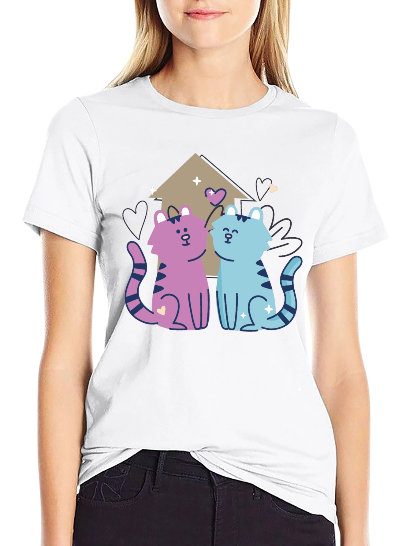 Cute Cartoon Cats Black T-Shirt