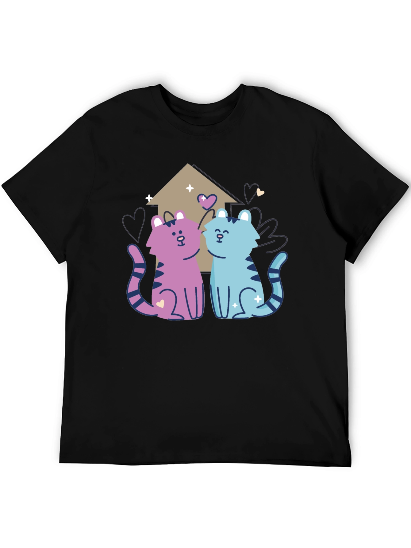 Cute Cartoon Cats Black T-Shirt