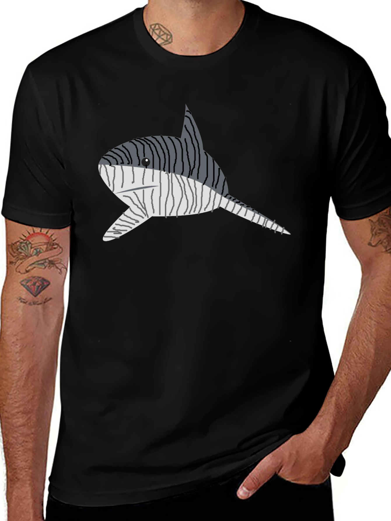 Striped Narwhal Graphic Tee - Mens Black T-Shirt