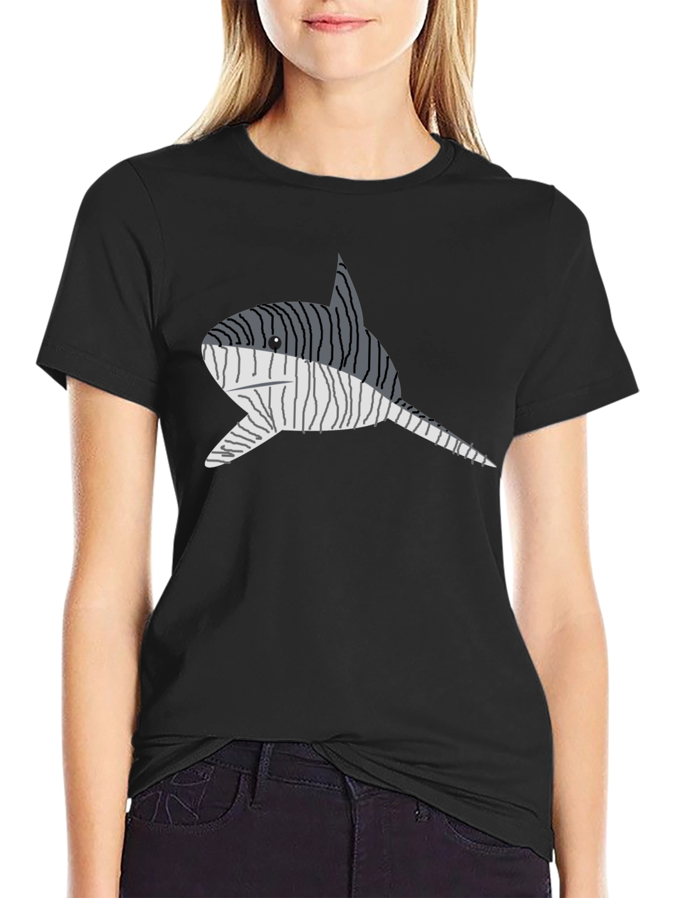 Striped Narwhal Graphic Tee - Mens Black T-Shirt