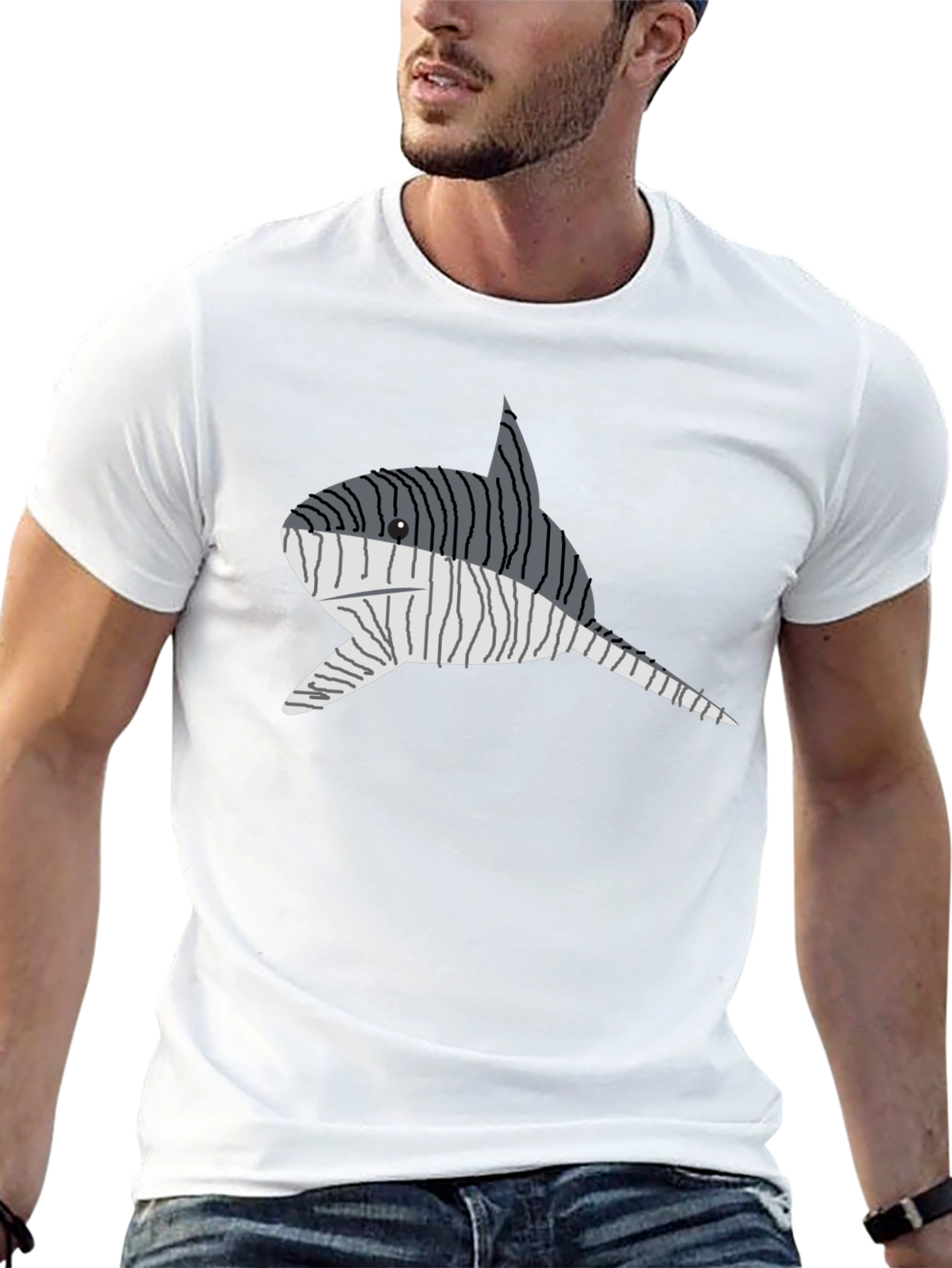 Striped Narwhal Graphic Tee - Mens Black T-Shirt