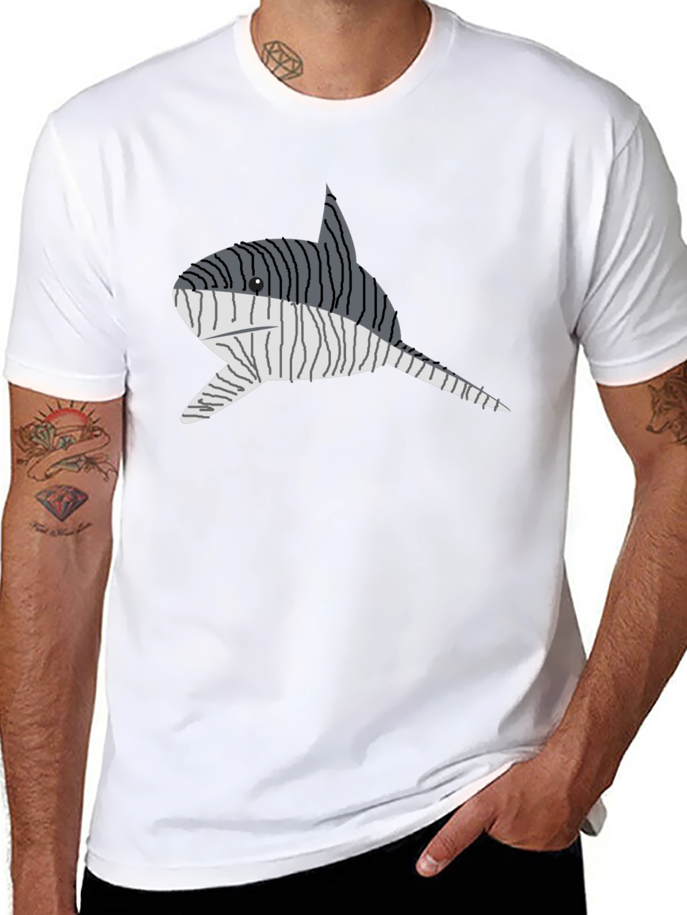 Striped Narwhal Graphic Tee - Mens Black T-Shirt