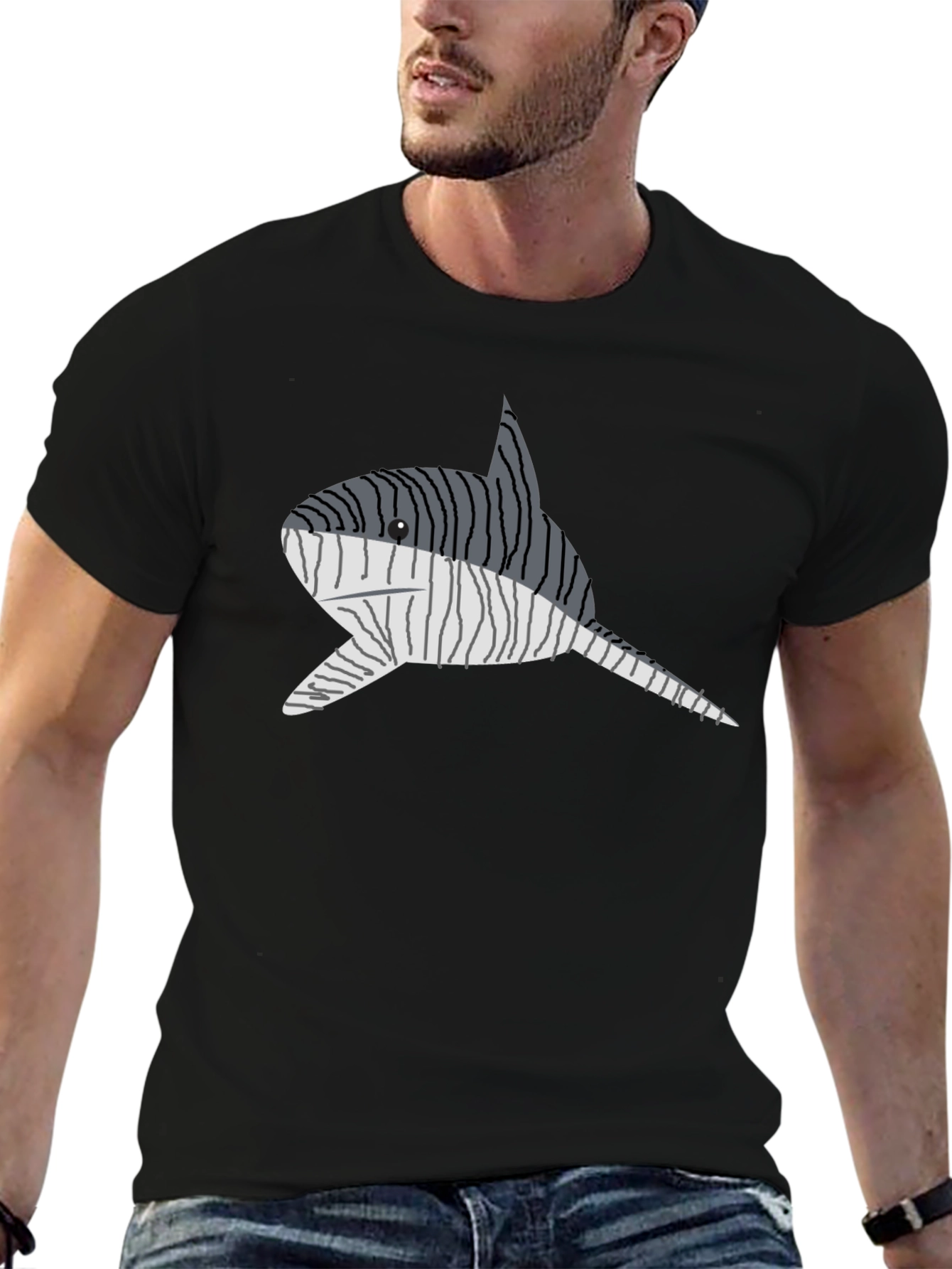 Striped Narwhal Graphic Tee - Mens Black T-Shirt
