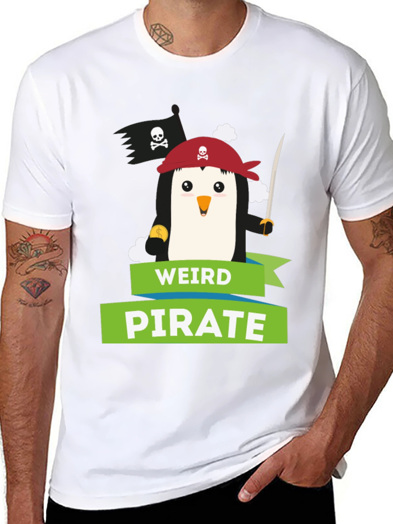 Weird Pirate Penguin Graphic T-Shirt