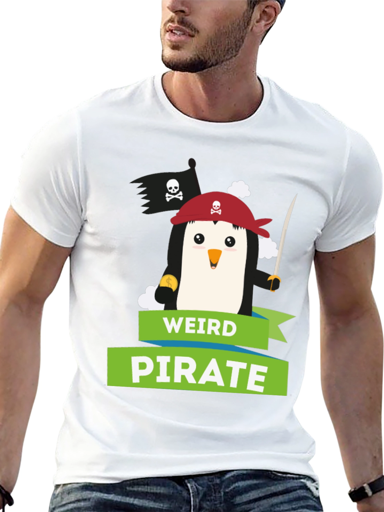 Weird Pirate Penguin Graphic T-Shirt
