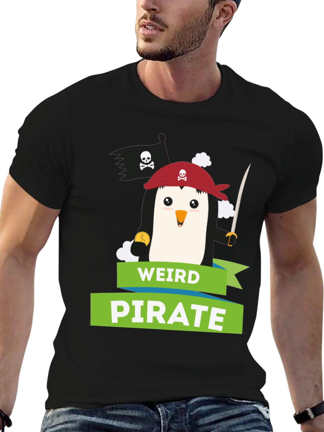 Weird Pirate Penguin Graphic T-Shirt