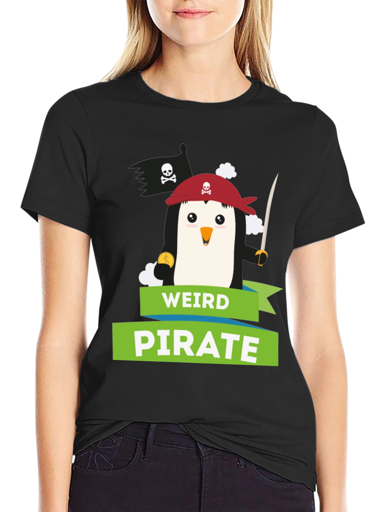 Weird Pirate Penguin Graphic T-Shirt