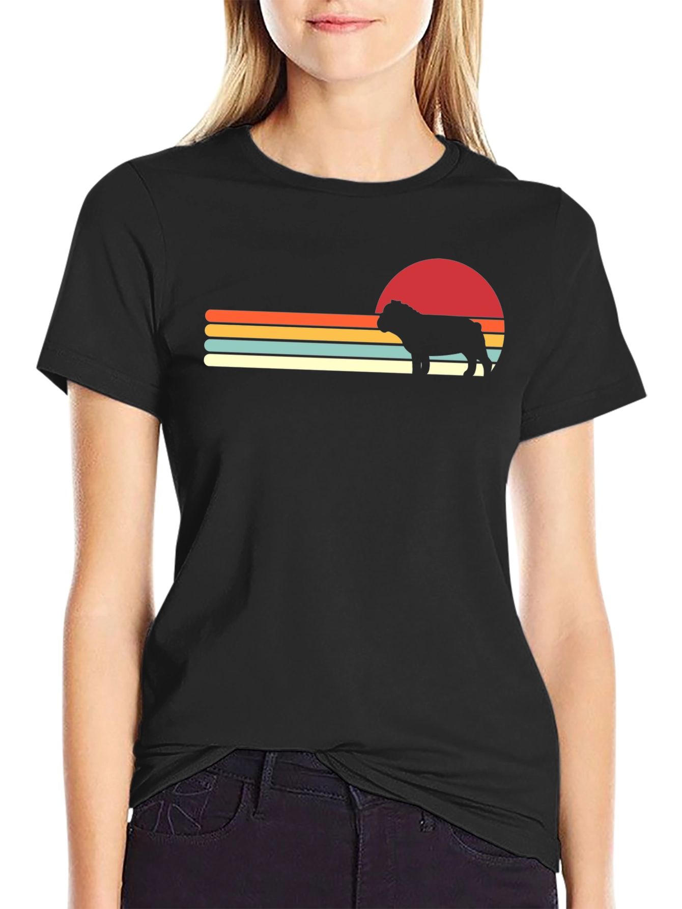 Retro Bulldog Graphic Tee - Black Cotton Blend