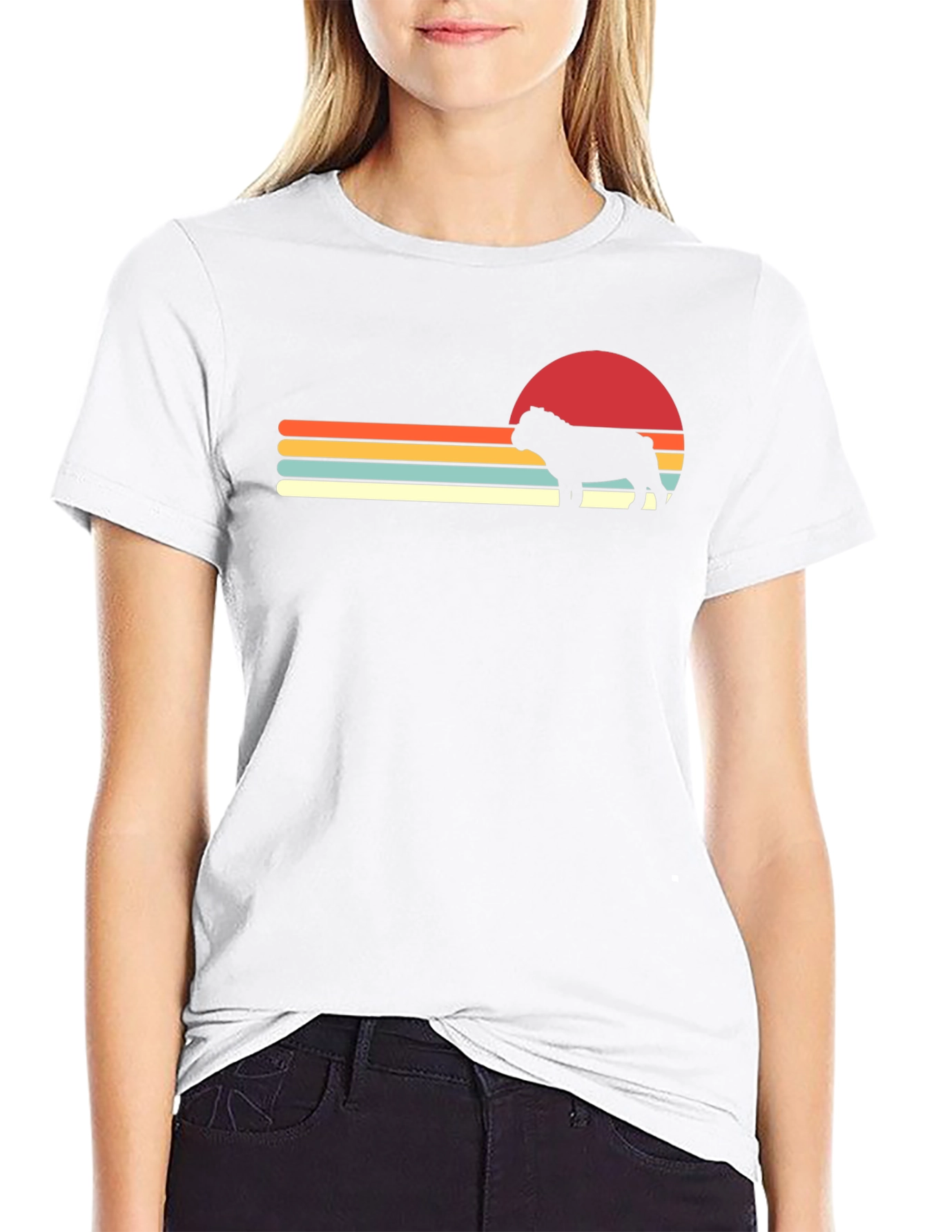 Retro Bulldog Graphic Tee - Black Cotton Blend
