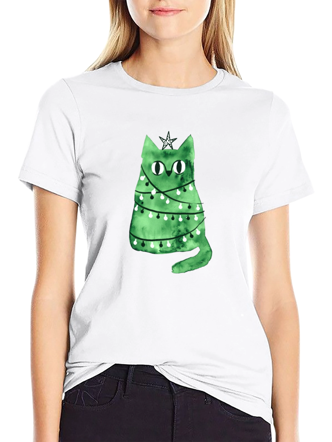 Christmas Cat T-Shirt - Green Holiday Tee