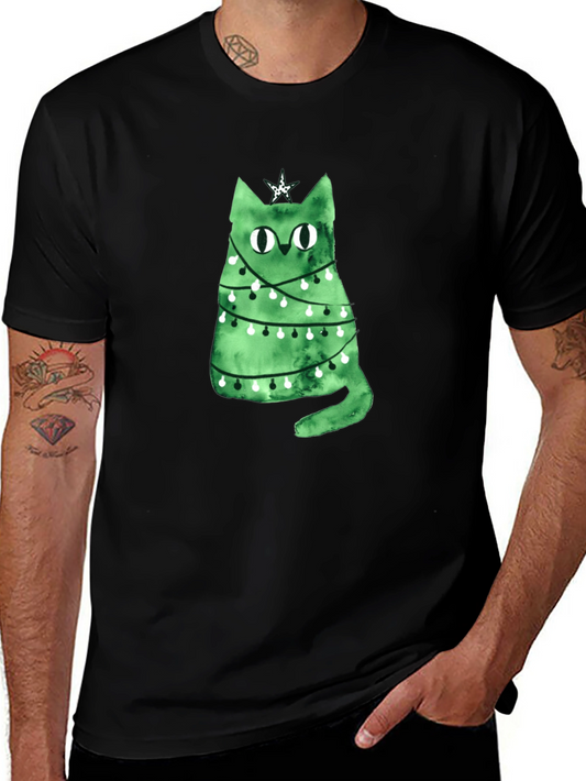 Christmas Cat T-Shirt - Green Holiday Tee