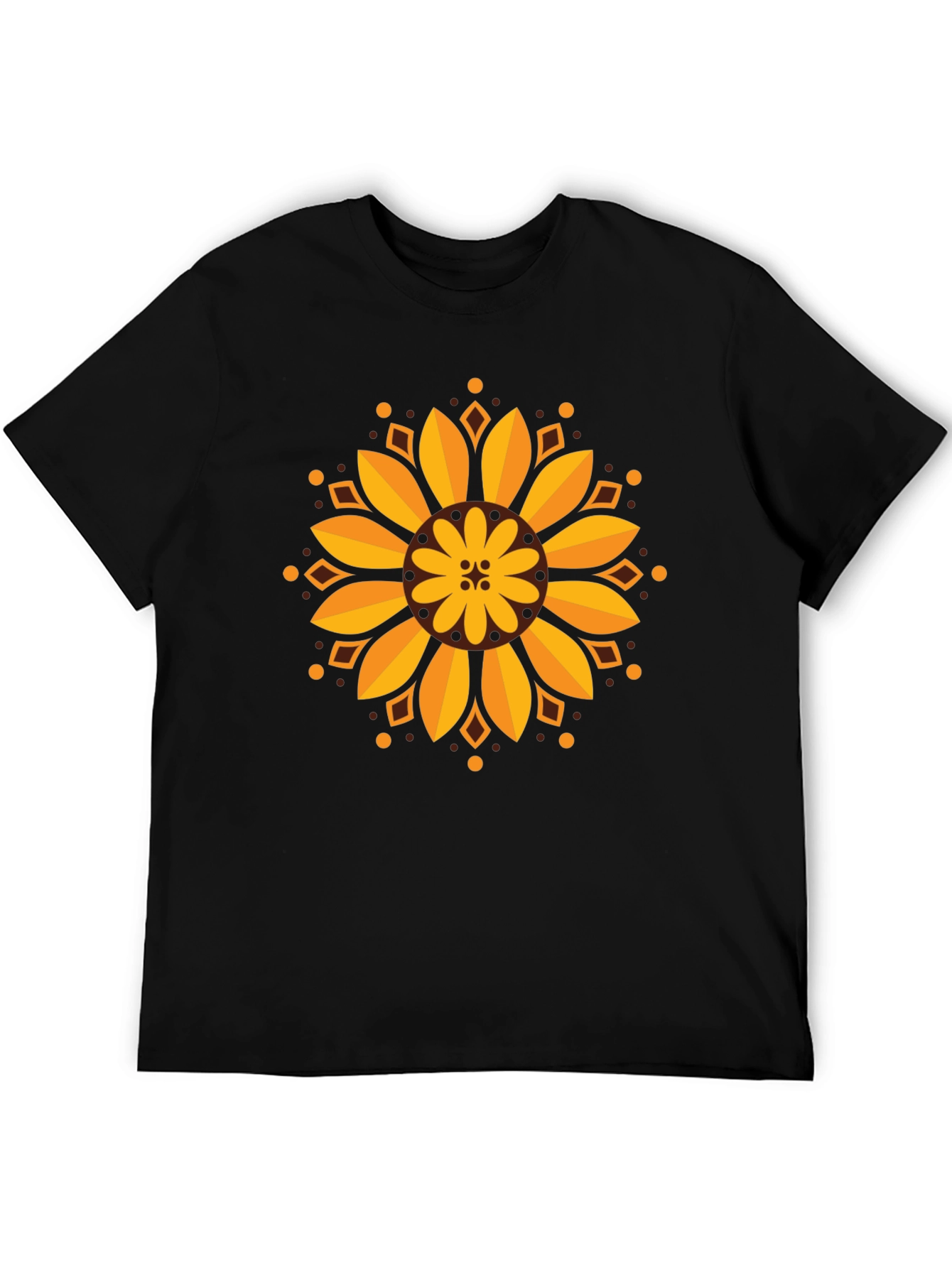 Sunflower Mandala Graphic Black T-Shirt