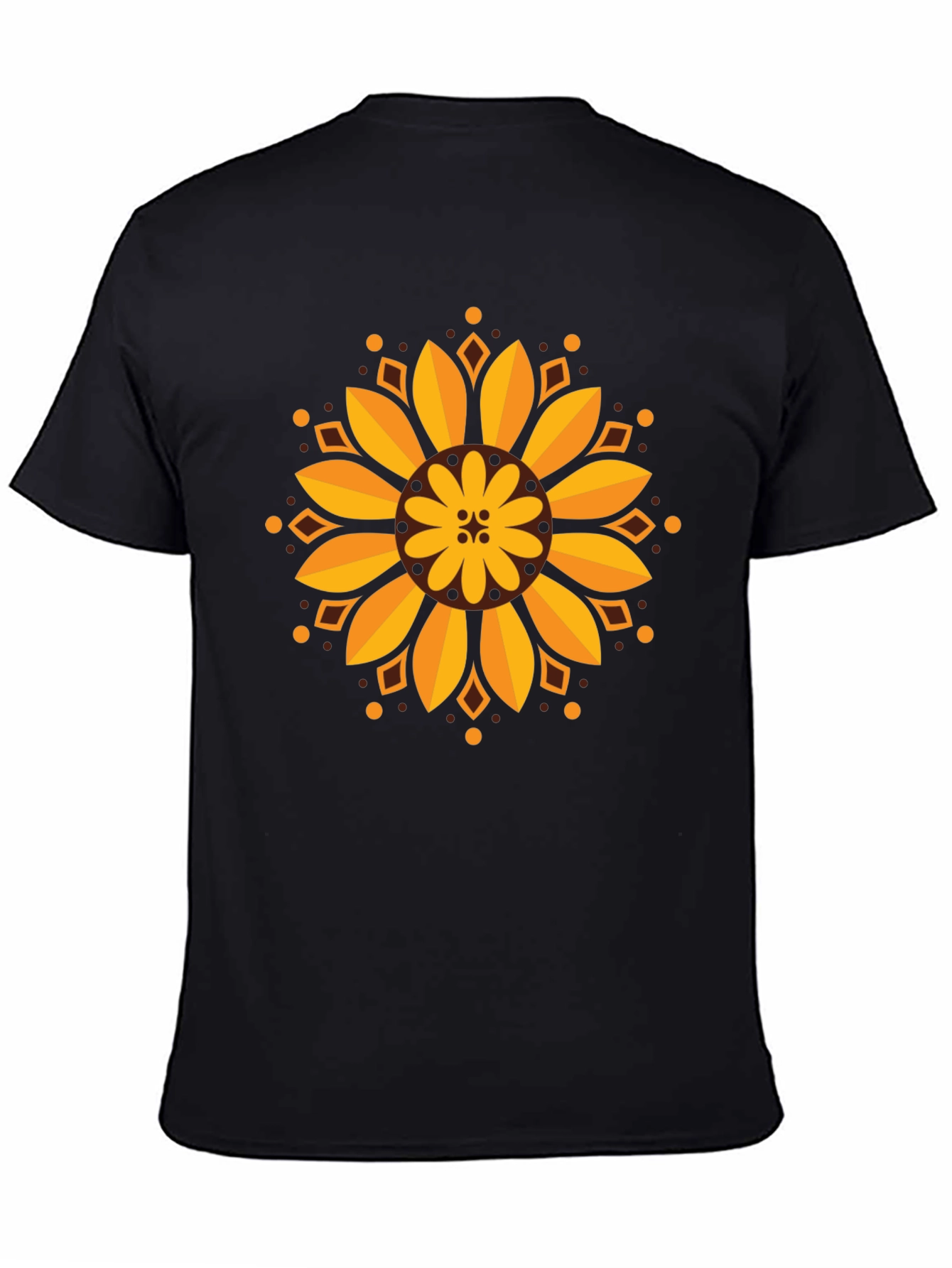 Sunflower Mandala Graphic Black T-Shirt