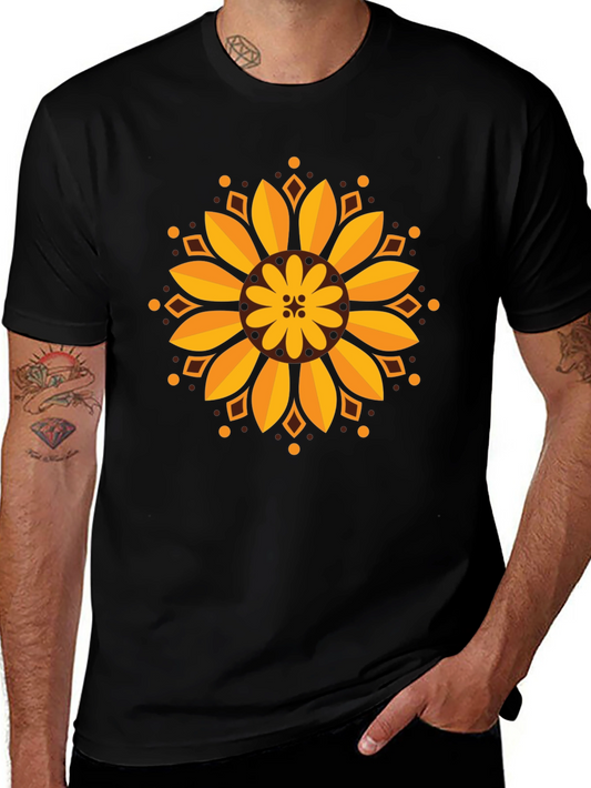 Sunflower Mandala Graphic Black T-Shirt