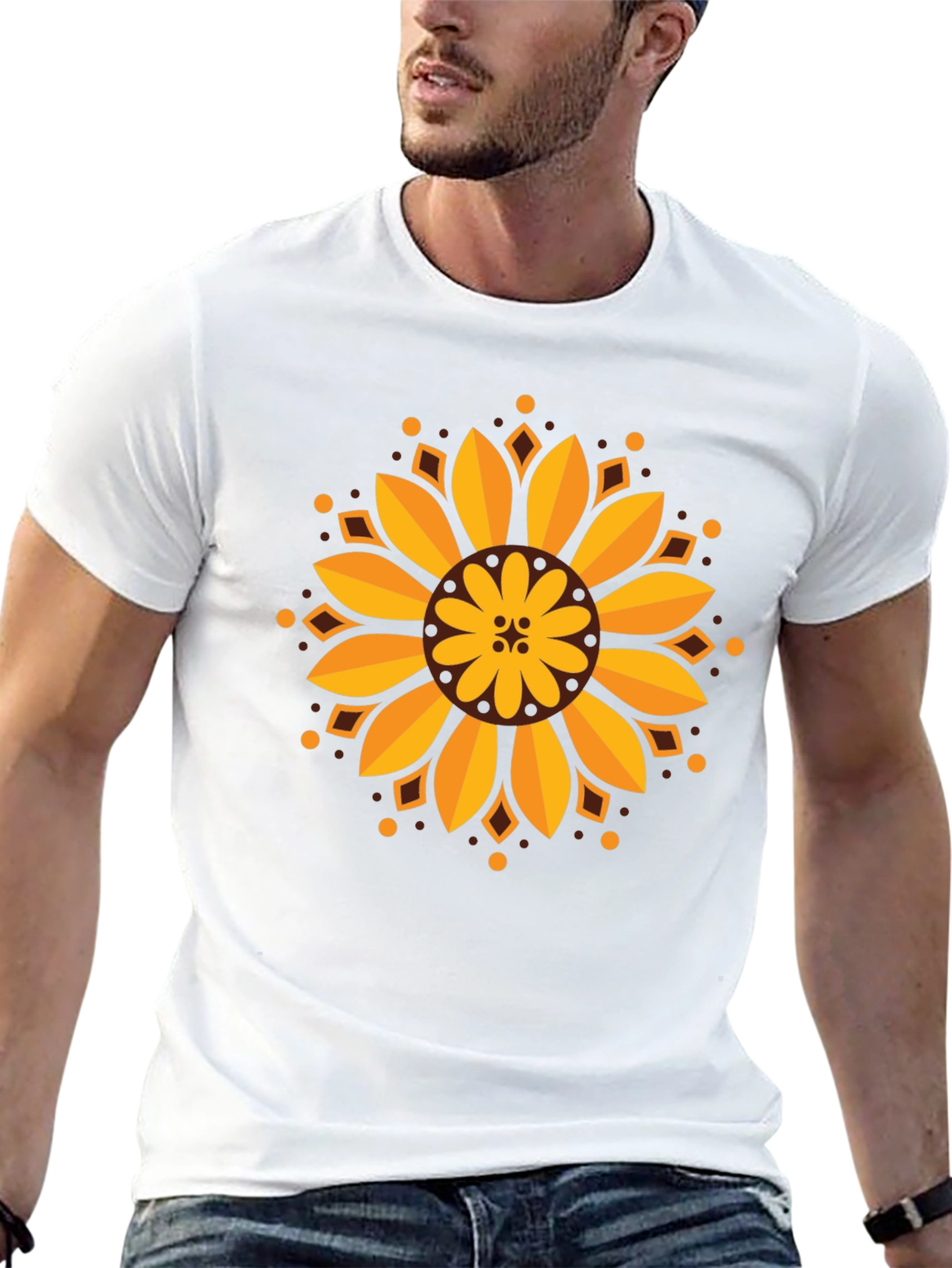 Sunflower Mandala Graphic Black T-Shirt