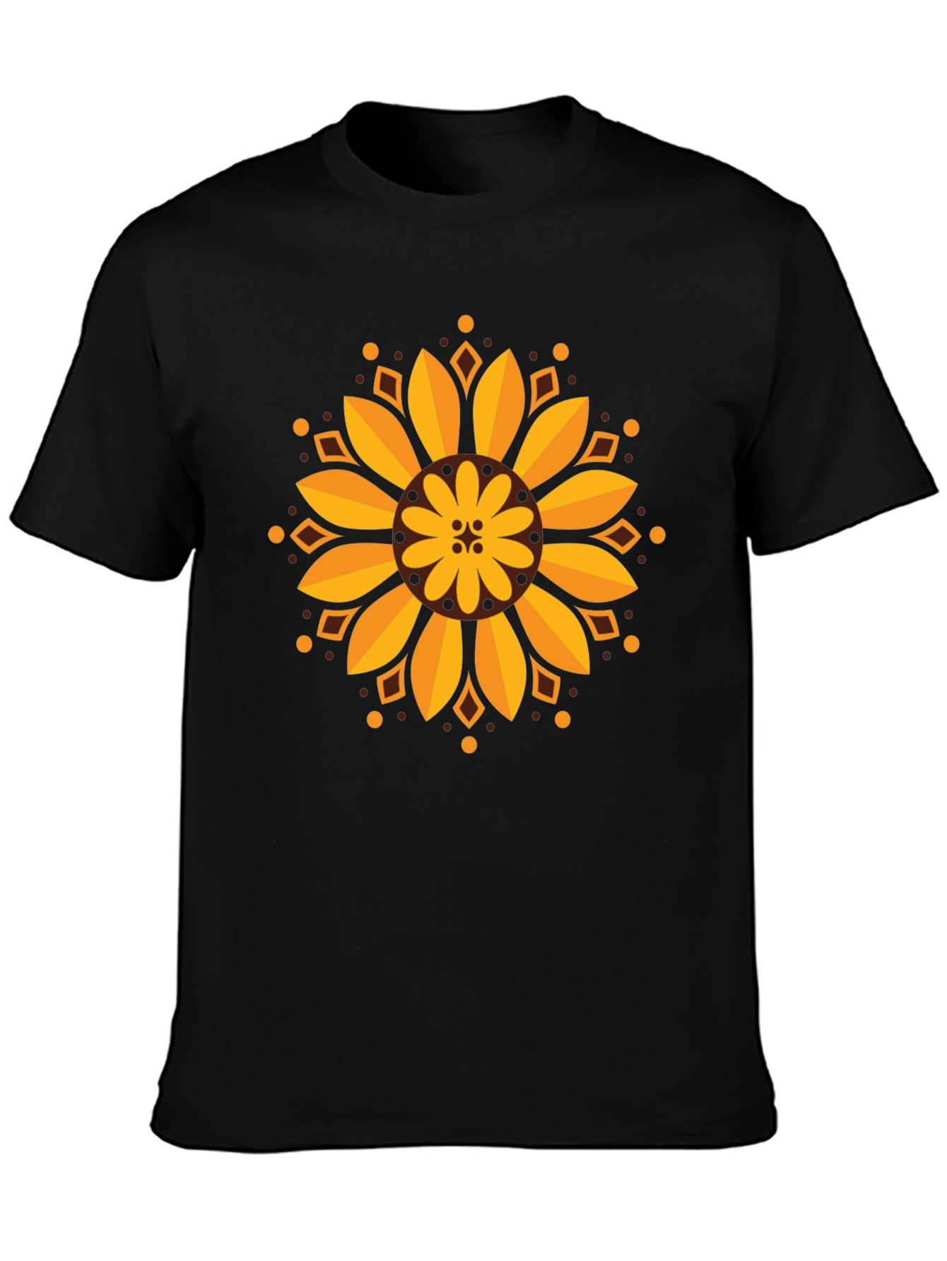 Sunflower Mandala Graphic Black T-Shirt