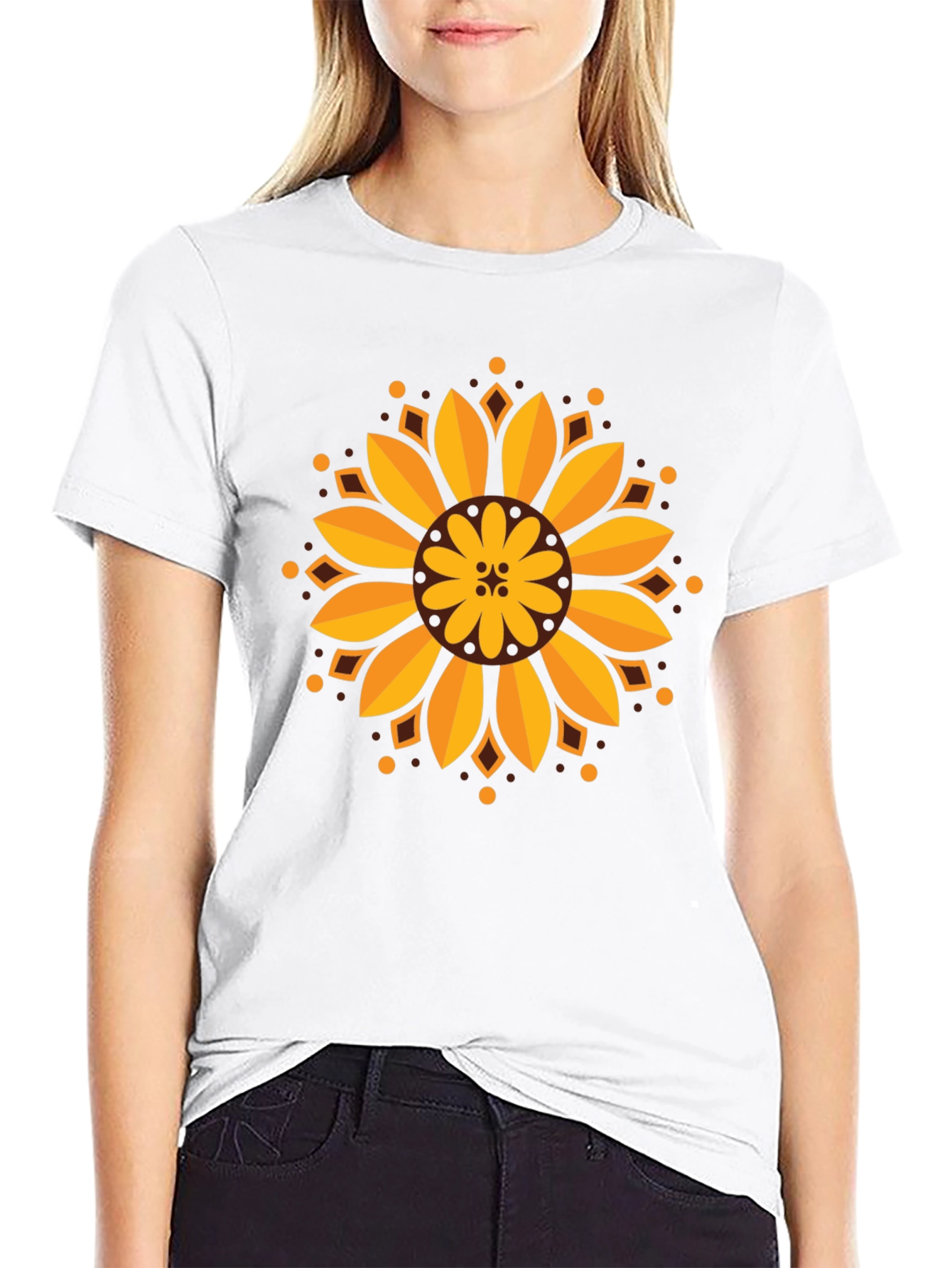 Sunflower Mandala Graphic Black T-Shirt