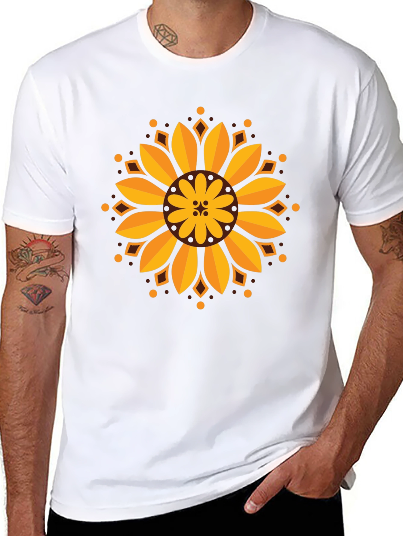 Sunflower Mandala Graphic Black T-Shirt
