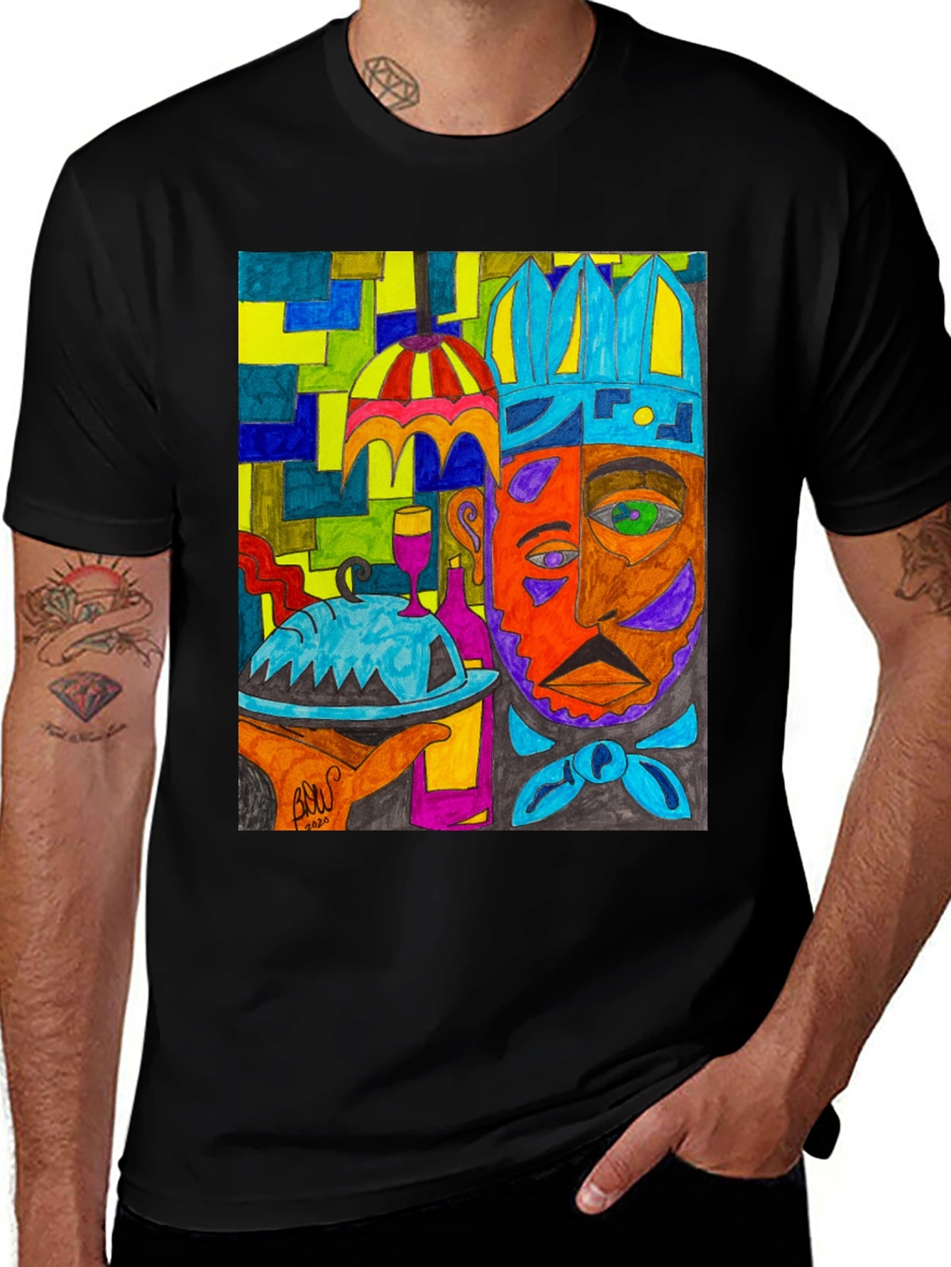 Artistic Graphic Print Mens Tee - Abstract Chef