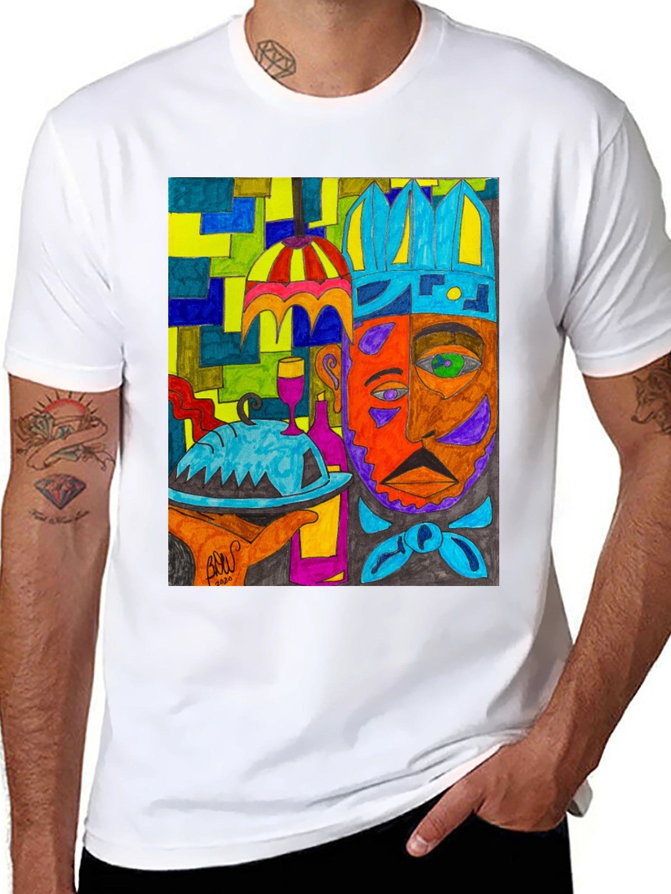 Artistic Graphic Print Mens Tee - Abstract Chef