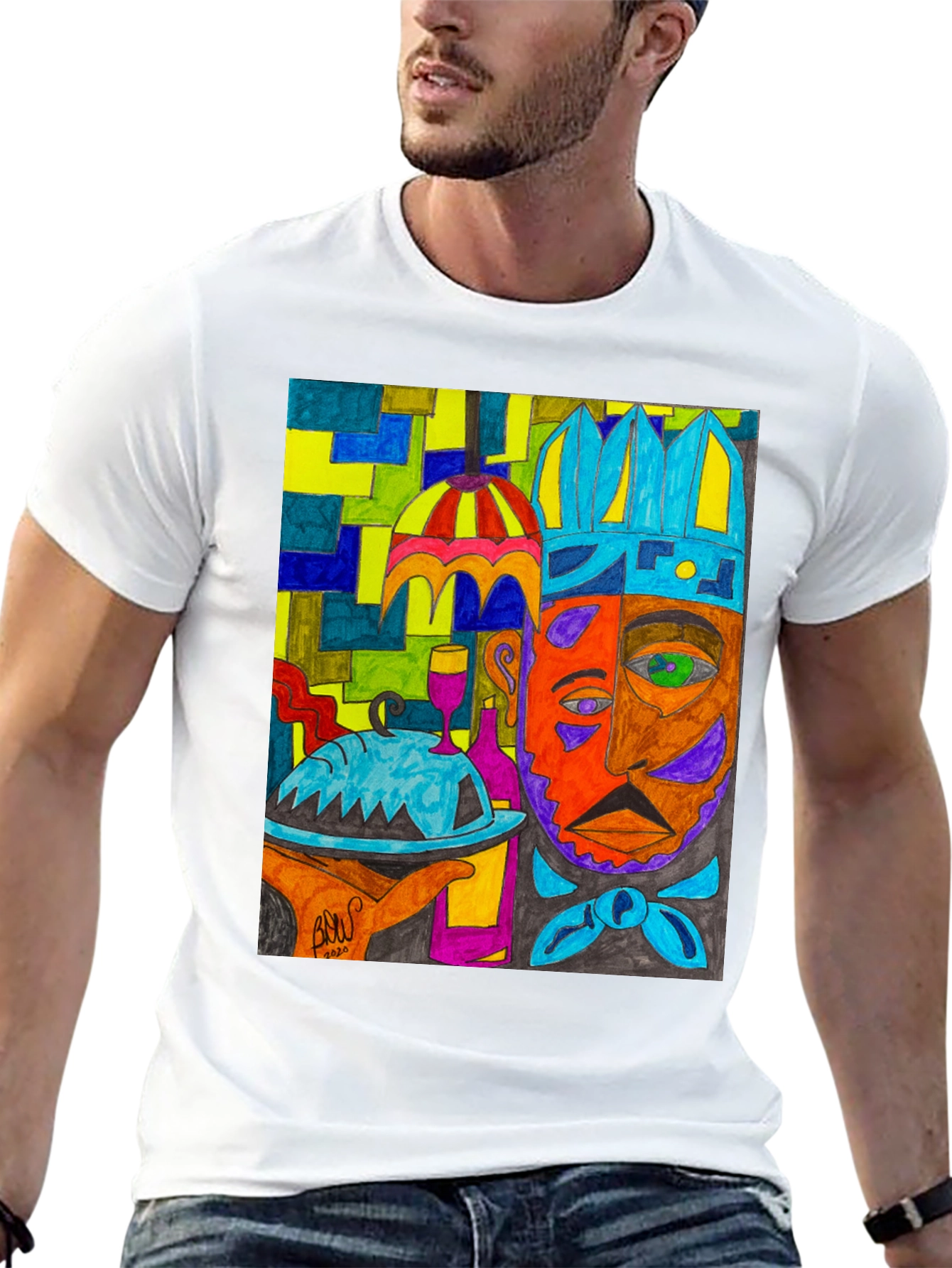 Artistic Graphic Print Mens Tee - Abstract Chef