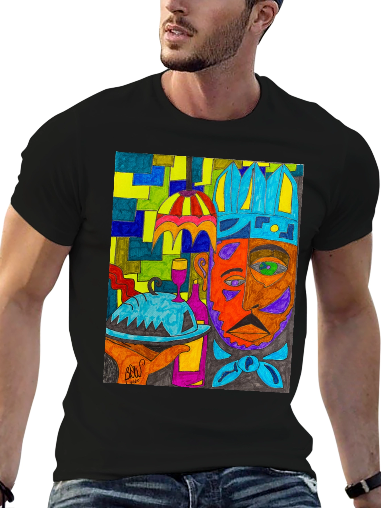 Artistic Graphic Print Mens Tee - Abstract Chef