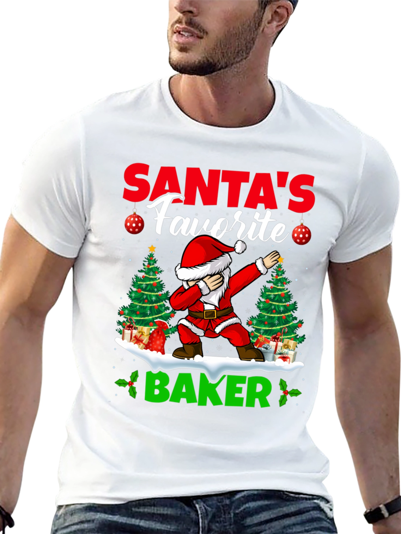 Santas Favorite Baker T-Shirt: Holiday Dabbing Santa Tee