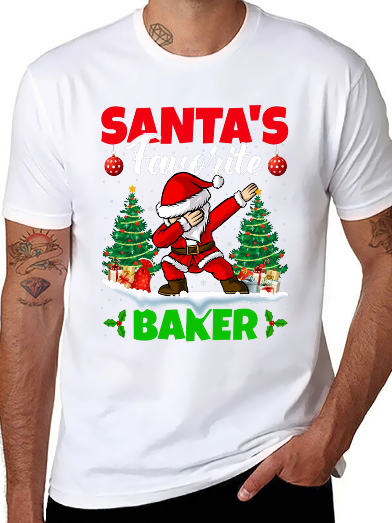 Santas Favorite Baker T-Shirt: Holiday Dabbing Santa Tee