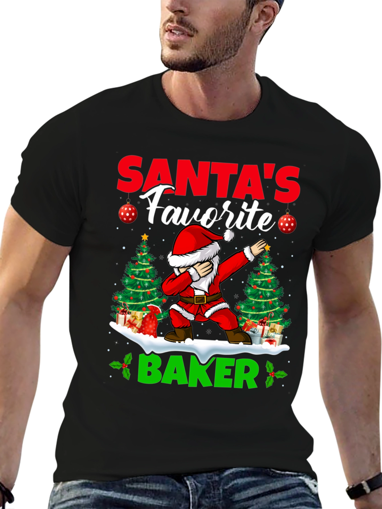 Santas Favorite Baker T-Shirt: Holiday Dabbing Santa Tee