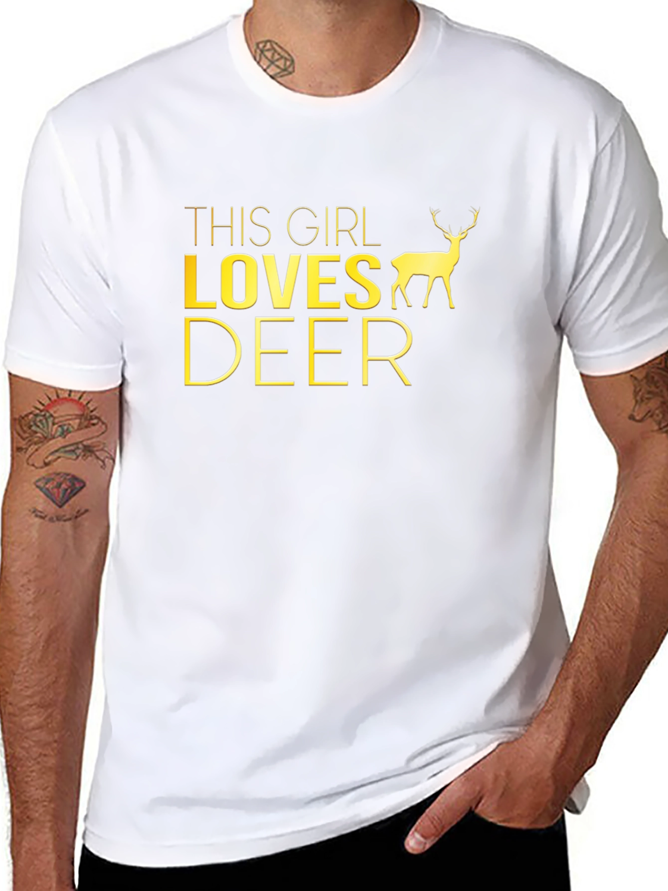 This Girl Loves Deer Black Graphic T-Shirt