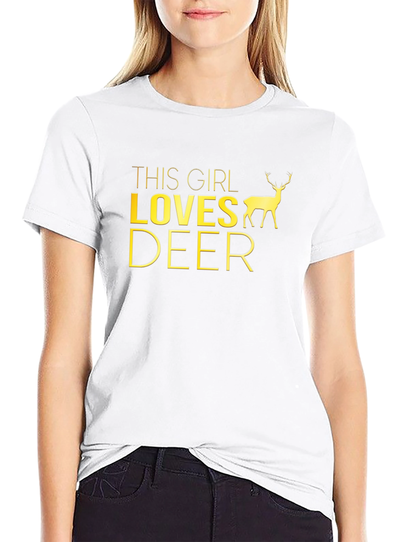 This Girl Loves Deer Black Graphic T-Shirt