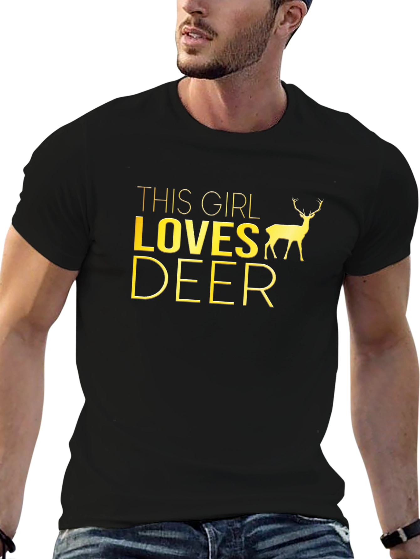This Girl Loves Deer Black Graphic T-Shirt