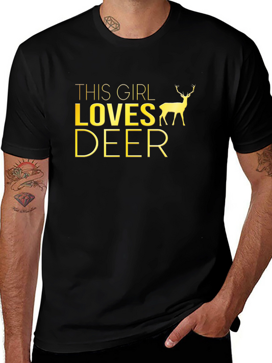 This Girl Loves Deer Black Graphic T-Shirt