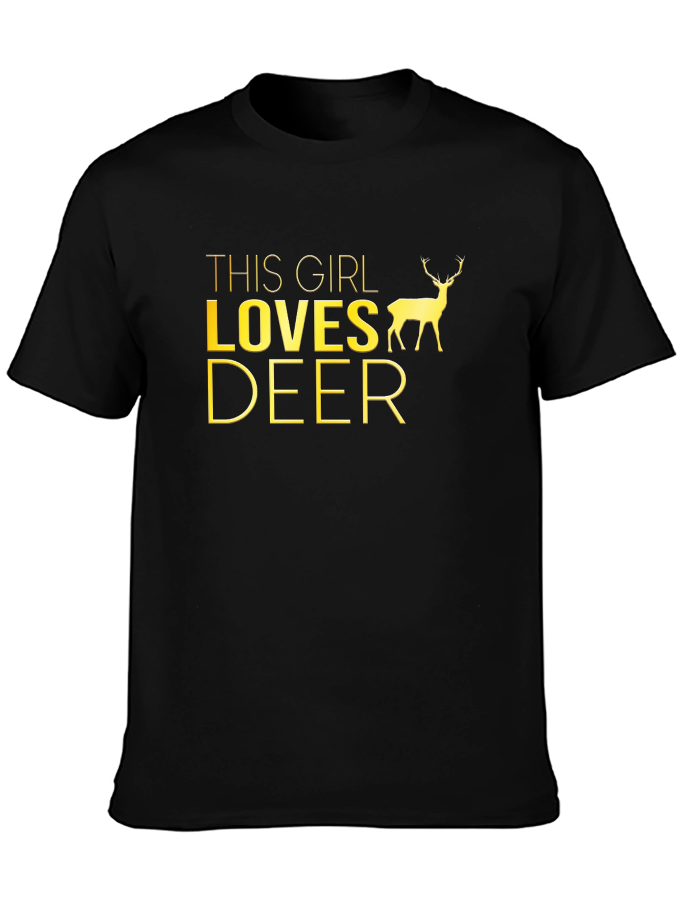 This Girl Loves Deer Black Graphic T-Shirt